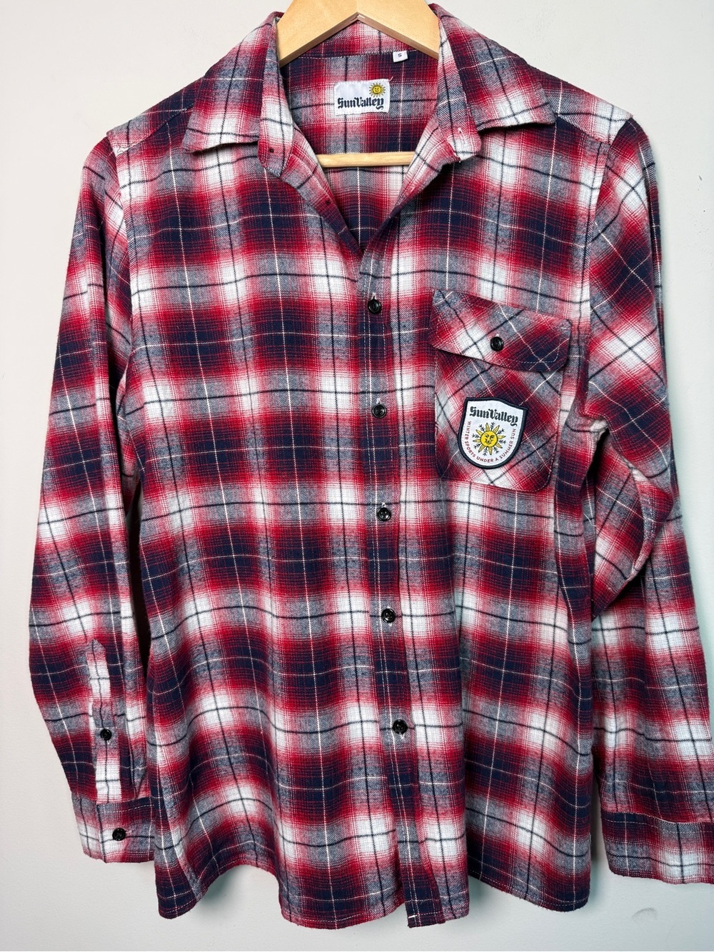 Sun Valley Idaho Plaid Flannel Shirt Red Navy Sz S